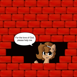 Size: 2250x2250 | Tagged: safe, alternate version, artist:tjpones, derpibooru import, oc, oc:brownie bun, earth pony, brick wall, commission, commissioner:reversalmushroom, earth pony oc, funny, immurement, meme, the cask of amontillado