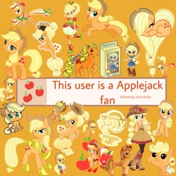 Size: 1080x1080 | Tagged: safe, derpibooru import, editor:twenty.one.dolls, apple bloom, applejack, applejack (g1), human, pony, seapony (g4), equestria girls, g1, my little pony: pony life, baby, baby applejack, caption, cute, cutie mark, eyes closed, heart shaped, image macro, jackabetes, jackletree, multeity, orange background, rainbow power, running, seaponified, seapony applejack, simple background, sleeping, species swap, sticker, text