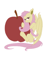 Size: 877x1135 | Tagged: safe, artist:alixnight, derpibooru import, fluttershy, bat pony, pony, apple, bat ponified, flutterbat, food, race swap, simple background, solo, species swap, white background