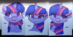 Size: 1280x647 | Tagged: safe, artist:freeedon, derpibooru import, part of a set, twilight sparkle, pony, ambiguous race, bust, solo, traditional art