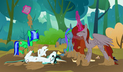 Size: 1219x716 | Tagged: safe, artist:byteslice, derpibooru import, edit, editor:fauli1221, oc, oc only, oc:doc anubis, oc:fauli1221, oc:funny jo, oc:light jet, alicorn, pony, .svg available, alicorn oc, bangs, cute, dirty, eyes closed, female, frown, grin, hair over eyes, hilarious in hindsight, horn, lol, lying down, magic, majestic as fuck, mare, missing accessory, mud, mud bath, on back, open mouth, rain, silly, silly pony, smiling, spread wings, svg, telekinesis, unamused, vector, vector edit, weapons-grade cute, wet, wet mane, wings