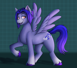 Size: 1479x1316 | Tagged: safe, artist:sursiq, derpibooru import, oc, oc only, oc:cloudy islands, pegasus, pony, lidded eyes, male, open mouth, raised hoof, raised leg, smiling, solo, stallion, unshorn fetlocks, watermark