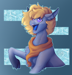 Size: 1412x1456 | Tagged: safe, artist:sursiq, derpibooru import, oc, oc only, original species, pony, shark, shark pony, accessories, blonde, blonde hair, clothes, open mouth, pony oc, scarf, shading, solo