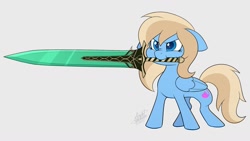 Size: 1569x883 | Tagged: safe, artist:scarlet-spectrum, derpibooru import, oc, oc only, oc:lusty symphony, pegasus, pony, bloodborne, commission, crossover, dark souls, female, greatsword, mare, moonlight great sword, mouth hold, pegasus oc, solo, sword, weapon, your character here