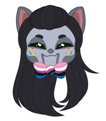 Size: 1024x1171 | Tagged: safe, artist:purplegrim40, derpibooru import, oc, oc only, cat, cat pony, original species, pony, bowtie, commission, eyes closed, female, mare, pansexual pride flag, pride, pride flag, pride month, simple background, smiling, solo, transparent background, ych result