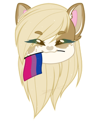 Size: 1024x1171 | Tagged: safe, artist:purplegrim40, derpibooru import, oc, oc only, cat, cat pony, original species, pony, bisexual pride flag, commission, ear fluff, ears, eyelashes, eyes closed, female, mare, pride, pride flag, simple background, solo, transparent background, ych result