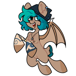 Size: 1600x1600 | Tagged: safe, artist:moonert, derpibooru import, oc, oc only, bat pony, pegasus, pony, bat pony oc, beanie, ear piercing, earring, eye clipping through hair, hat, jewelry, male, necklace, piercing, simple background, smiling, solo, stallion, tattoo, transparent background