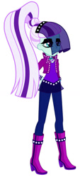 Size: 600x1331 | Tagged: safe, artist:mmmarconi365, artist:thecheeseburger, derpibooru import, coloratura, equestria girls, boots, clothes, denim, high heel boots, jacket, jeans, pants, rara, shirt, shoes, simple background, solo
