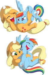 Size: 573x853 | Tagged: safe, artist:chaoskomori, artist:fehlung, derpibooru exclusive, derpibooru import, edit, editor:fauli1221, applejack, rainbow dash, earth pony, pegasus, pony, .svg available, appledash, cute, dashabetes, duo, duo female, eyes closed, female, friendship, hoof tickling, jackabetes, laughing, lying down, on back, open mouth, open smile, puffy cheeks, raspberry, shipping, simple background, smiling, spread wings, svg, tickle fight, tickling, tongue, tongue out, transparent background, tummy buzz, vector, vector edit, wing hands, wings