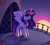 Size: 3902x3507 | Tagged: safe, artist:cherrnichka, derpibooru import, twilight sparkle, twilight sparkle (alicorn), alicorn, pony, balcony, big crown thingy, element of magic, eyes closed, female, glowing, glowing horn, hoof shoes, horn, jewelry, mare, morning, peytral, princess shoes, raising the sun, regalia, smiling, solo, sun, twilight (astronomy)