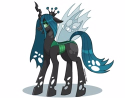 Size: 1250x1000 | Tagged: safe, artist:zendoratpw, derpibooru import, queen chrysalis, changeling, changeling queen, female, lidded eyes, open mouth, open smile, profile, shadow, signature, simple background, smiling, solo, white background