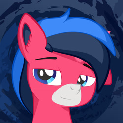 Size: 1920x1922 | Tagged: safe, artist:alexdti, derpibooru import, oc, oc only, pony, unicorn, abstract background, bust, ear fluff, ears, horn, lidded eyes, male, portrait, solo, stallion, two toned mane, unicorn oc