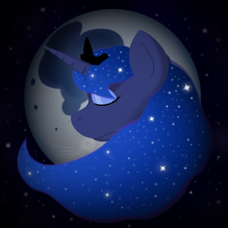 Size: 2000x2000 | Tagged: safe, artist:oldman, derpibooru import, princess luna, alicorn, pony, female, horn, mare, minimalist, moon, solo, stars