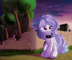 Size: 1178x986 | Tagged: safe, artist:rainydark, derpibooru import, oc, oc only, pegasus, pony, blue tail, clothes, female, females only, looking up, outdoors, pegasus oc, purple eyes, purple hair, scarf, sitting, sky, solo, solo female, tail, tree