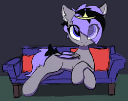 Size: 786x620 | Tagged: safe, artist:hotimoonwoods, derpibooru import, oc, oc only, bat pony, ear fluff, ears, jewelry, lying down, pillow, sketch, sofa, solo, tiara