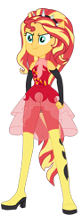 Size: 1700x4599 | Tagged: safe, artist:gmaplay, derpibooru import, sunset shimmer, cheer you on, equestria girls, spoiler:eqg series (season 2), >:), alternate hairstyle, boots, clenched fist, clothes, dress, fingerless gloves, gloves, leggings, ponied up, pony ears, simple background, sleeveless, solo, spiked headband, super ponied up, transparent background