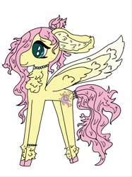 Size: 1537x2051 | Tagged: safe, artist:enperry88, derpibooru import, fluttershy, pegasus, pony, g4, autodesk sketchbook, chest fluff, cutie mark, cutie mark redesign, design, ear fluff, ears, female, fluffy, fluttershy eyes, hoof fluff, jewelry, leg fluff, mare, necklace, older, older fluttershy, rainbow butterfly, redesign, simple background, solo, sparkle, spread wings, unshorn fetlocks, white background, wing fluff, wings