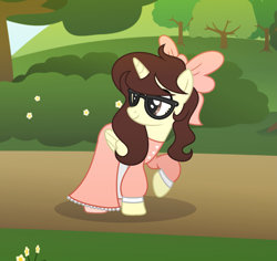 Size: 1751x1653 | Tagged: safe, artist:darbypop1, derpibooru import, oc, oc:darby, alicorn, alicorn oc, bow, clothes, dress, female, glasses, hair bow, horn, mare, solo, wings