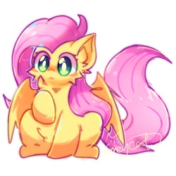 Size: 1080x1080 | Tagged: safe, artist:grey___cat, derpibooru import, fluttershy, pegasus, pony, ear fluff, ears, female, mare, raised hoof, raised leg, simple background, sitting, solo, white background, wings