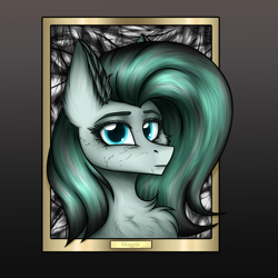 Size: 2000x2000 | Tagged: safe, artist:darklight1315, derpibooru import, oc, oc:magpie, earth pony, pony, fallout equestria, bust, chest fluff, crystal scar, ear fluff, ears, fallout equestria: dark delirium, feather, portrait, scar, solo