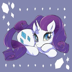 Size: 1000x1000 | Tagged: safe, artist:01teruri16, derpibooru import, rarity, pony, unicorn, cute, female, horn, looking at you, lying down, mare, prone, raribetes, simple background, solo