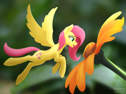 Size: 3000x2250 | Tagged: safe, artist:dash wang, derpibooru import, fluttershy, pegasus, pony, flower, flying, micro, solo, tiny, tiny ponies