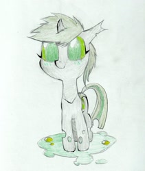 Size: 1658x1966 | Tagged: safe, artist:foxtrot3, derpibooru import, oc, oc only, oc:star strider, changeling, background, green changeling, solo, traditional art