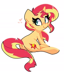 Size: 1965x2236 | Tagged: safe, artist:kindakismet, derpibooru import, sunset shimmer, pony, unicorn, butt, cute, dock, female, heart, horn, looking back, mare, plot, shimmerbetes, simple background, sitting, solo, tail, white background