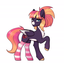 Size: 1920x1920 | Tagged: safe, artist:tanatos, derpibooru import, oc, oc only, oc:sunrise virture, pegasus, clothes, simple background, socks, solo, striped socks, white background