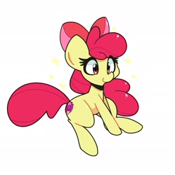 Size: 2222x2232 | Tagged: safe, artist:kindakismet, derpibooru import, apple bloom, earth pony, pony, adorabloom, apple bloom's bow, bow, cute, female, filly, foal, hair bow, simple background, sitting, smiling, solo, stars, the cmc's cutie marks, white background