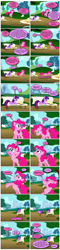 Size: 868x3642 | Tagged: safe, artist:dziadek1990, derpibooru import, edit, edited screencap, screencap, pinkie pie, twilight sparkle, unicorn twilight, earth pony, pony, unicorn, griffon the brush off, bench, bipedal, book, comic, conversation, dialogue, eww, gotta go fast, magic, potty emergency, potty time, screencap comic, telekinesis, text, tree