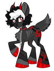 Size: 1600x2099 | Tagged: safe, artist:moonert, derpibooru import, oc, oc only, earth pony, pony, chains, chest fluff, collar, earth pony oc, hoof polish, horns, raised hoof, raised leg, simple background, solo, transparent background