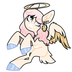 Size: 1280x1280 | Tagged: safe, artist:moonert, derpibooru import, oc, oc only, pony, colored wings, ear piercing, female, halo, hoof polish, mare, piercing, simple background, sitting, solo, transparent background, two toned wings, wings