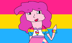 Size: 1024x618 | Tagged: safe, artist:ottermelonenjoyslife, derpibooru import, pinkie pie, human, equestria girls, female, looking sideways, pansexual, pride, pride flag, solo