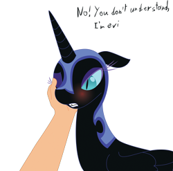 Size: 2020x1995 | Tagged: safe, artist:zev, derpibooru import, edit, nightmare moon, human, bedroom eyes, blushing, cute, ears, faceless human, faceless male, floppy ears, gritted teeth, hand, hnnng, male, nicemare moon, offscreen character, one eye closed, petting, simple background, teeth, text, transparent background, tsundere, tsundere moon, wink