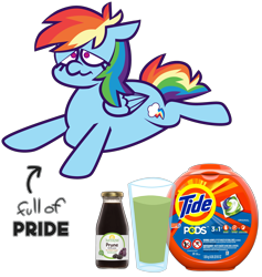 Size: 4656x4904 | Tagged: safe, artist:threetwotwo32232, derpibooru import, rainbow dash, pegasus, pony, meme, prune juice, simple background, solo, tide pods, transparent background