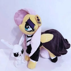 Size: 1046x1046 | Tagged: safe, artist:ponyplushiee, derpibooru import, angel bunny, fluttershy, pegasus, pony, rabbit, animal, duo, female, fluttergoth, goth, irl, male, mare, photo, plushie