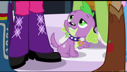 Size: 750x430 | Tagged: safe, derpibooru import, screencap, applejack, fluttershy, pinkie pie, rainbow dash, rarity, spike, twilight sparkle, dog, equestria girls, equestria girls (movie), boots, cowboy boots, high heel boots, offscreen character, shoes, simple background, spike the dog