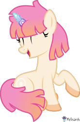 Size: 4000x6065 | Tagged: safe, artist:melisareb, derpibooru import, part of a set, pony, unicorn, .svg available, absurd resolution, crossover, eyes closed, female, gradient mane, gradient tail, kleptocorns, mare, ona (kleptocorns), open mouth, raised hoof, raised leg, simple background, sitting, solo, tail, transparent background, vector