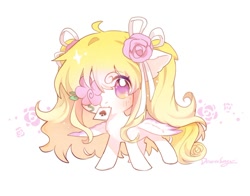Size: 864x679 | Tagged: safe, artist:dreamsugar, derpibooru import, oc, oc only, pegasus, ace of spades, card, chibi, ears, eye clipping through hair, female, floppy ears, flower, flower in hair, mare, mouth hold, playing card, rose, simple background, solo, spread wings, white background, wings