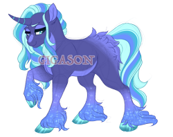 Size: 2900x2300 | Tagged: safe, artist:gigason, derpibooru import, oc, oc:freyr, pony, unicorn, female, mare, obtrusive watermark, offspring, parent:sky stinger, parent:starlight glimmer, simple background, solo, transparent background, unshorn fetlocks, watermark