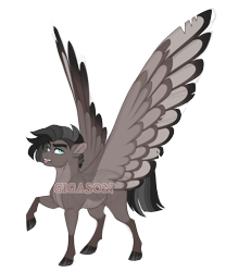 Size: 3500x4200 | Tagged: safe, artist:gigason, derpibooru import, oc, oc:huff puff, pegasus, pony, magical gay spawn, male, obtrusive watermark, offspring, parent:doctor caballeron, parent:sky stinger, simple background, solo, stallion, transparent background, watermark