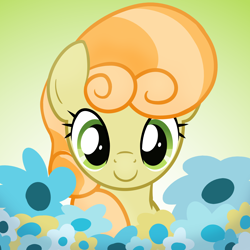 Size: 2000x2000 | Tagged: safe, artist:candy meow, derpibooru import, junebug, earth pony, pony, background pony, female, flower, gradient background, high res, mare, solo