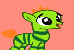 Size: 1102x748 | Tagged: safe, artist:disneyponyfan, derpibooru import, earth pony, monster pony, pony, g4, base used, black sclera, brobee, colt, eyebrows, foal, full body, lips, male, monster, ms paint, orange hair, orange mane, orange tail, ponified, red background, red lips, simple background, smiling, solo, standing, stripes, tail, yo gabba gabba