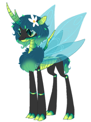 Size: 1280x1715 | Tagged: safe, artist:malinraf1615, artist:selenaede, derpibooru import, queen chrysalis, changeling, changeling queen, alternate hairstyle, base used, chest fluff, cute, female, flower, flower in hair, leaf, redesign, simple background, solo, transparent background
