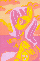 Size: 1174x1771 | Tagged: safe, artist:dandy, derpibooru import, fluttershy, pegasus, pony, clothes, cloud, female, ocean, posca, scarf, smiling, solo, traditional art, water, wings