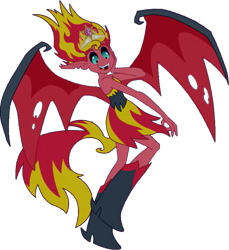 Size: 693x757 | Tagged: safe, artist:pascalmulokozi2, derpibooru import, edit, edited screencap, screencap, sunset satan, sunset shimmer, demon, human, equestria girls, equestria girls (movie), background removed, bare shoulders, big crown thingy, demon wings, element of magic, female, hand on face, jewelry, open mouth, open smile, regalia, simple background, sleeveless, smiling, solo, strapless, transparent background, wings