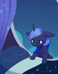 Size: 1778x2247 | Tagged: safe, artist:dusthiel, derpibooru import, princess luna, pony, atg 2022, bed, luna's room, newbie artist training grounds, solo