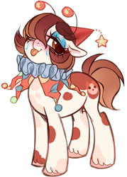 Size: 787x1100 | Tagged: safe, artist:frowoppy, derpibooru import, oc, earth pony, pony, earth, eyeshadow, female, jester outfit, mare, simple background, solo, tongue, tongue out, transparent background