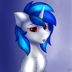 Size: 4616x4615 | Tagged: safe, artist:flapstune, derpibooru import, dj pon-3, record scrape, vinyl scratch, pony, unicorn, chest fluff, ear fluff, ears, fluffy, horn, male, red eyes, rule 63, signature, simple background, stallion, tongue, tongue out